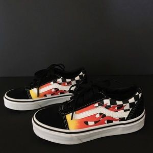 Children's Vans black white checked flames low 12Y
